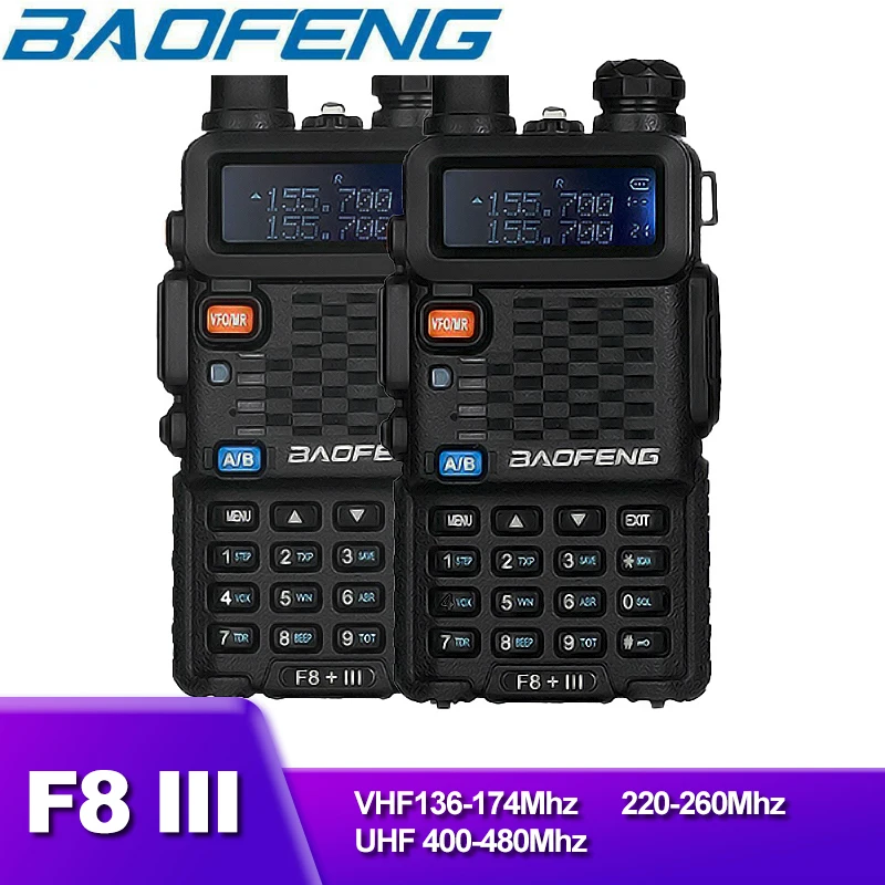 Baofeng BF-F8+ III Upgrade Walkie Talkie Police Two Way Radio 5W UHF VHF Dual Band Long Range Ham Transceiver With Program Cable