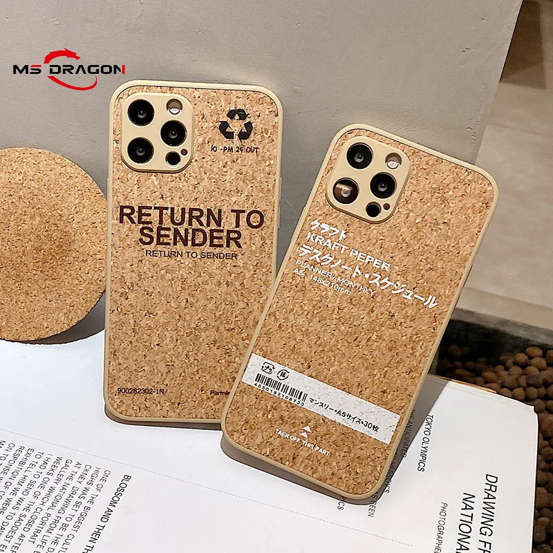 

Luxury Cork Wood Letter Label Back Cover For iPhone 11 13 12 Pro XS Max X XR 7 8 Plus SE 2 Shockproof Soft Silicone Simple Cases