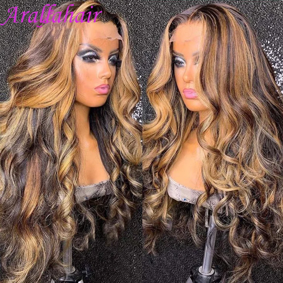 13x4 Highlighted Lace Front Human Hair Wigs For Women 180 Density Bodywave Frontal Wig Pre Plucked Brazilian Blonde Closure Wig