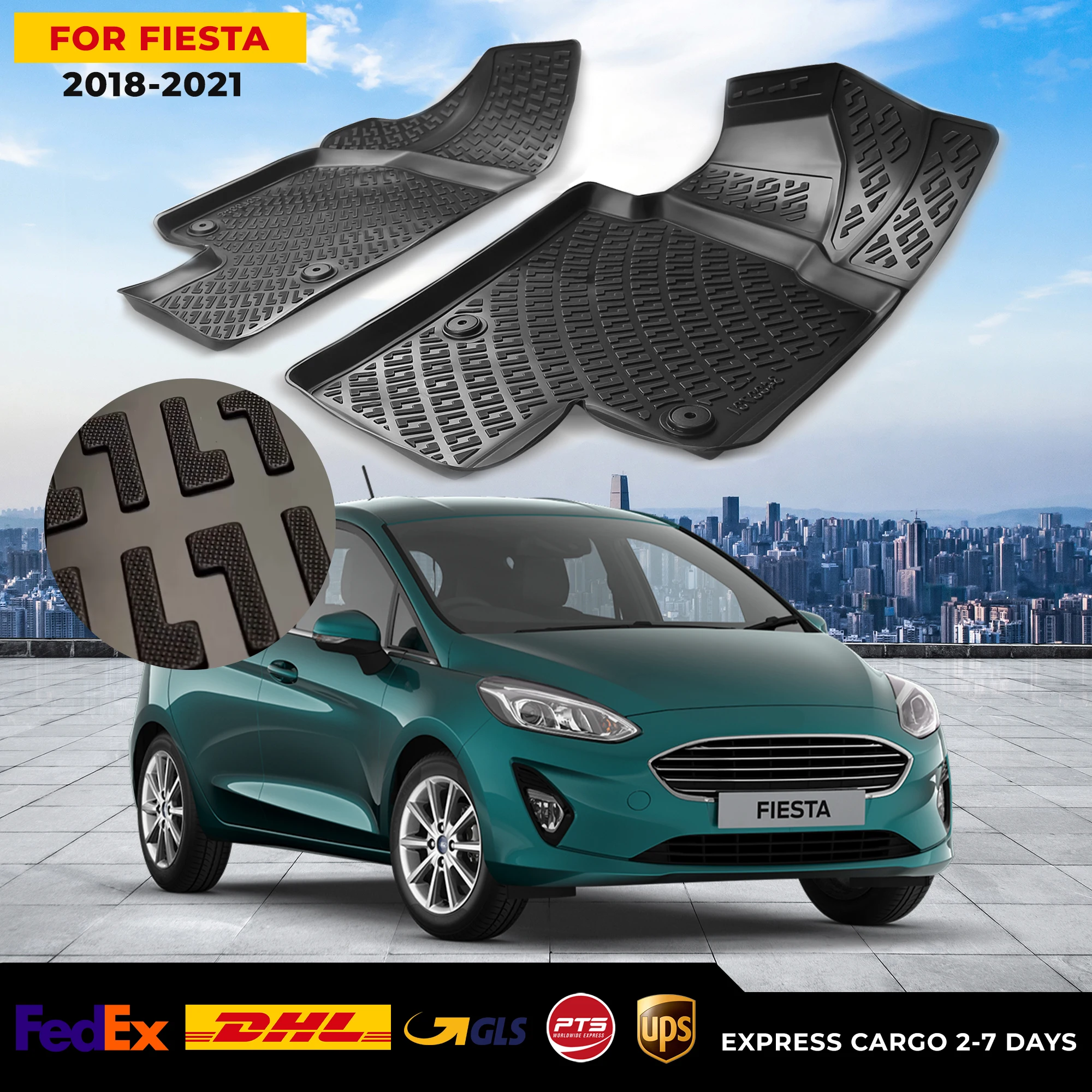 

3D автомобильный напольный коврик для Ford Fiesta 2018-2021, водонепроницаемый специальный коврик для ног, аксессуары, коврики, Нескользящие