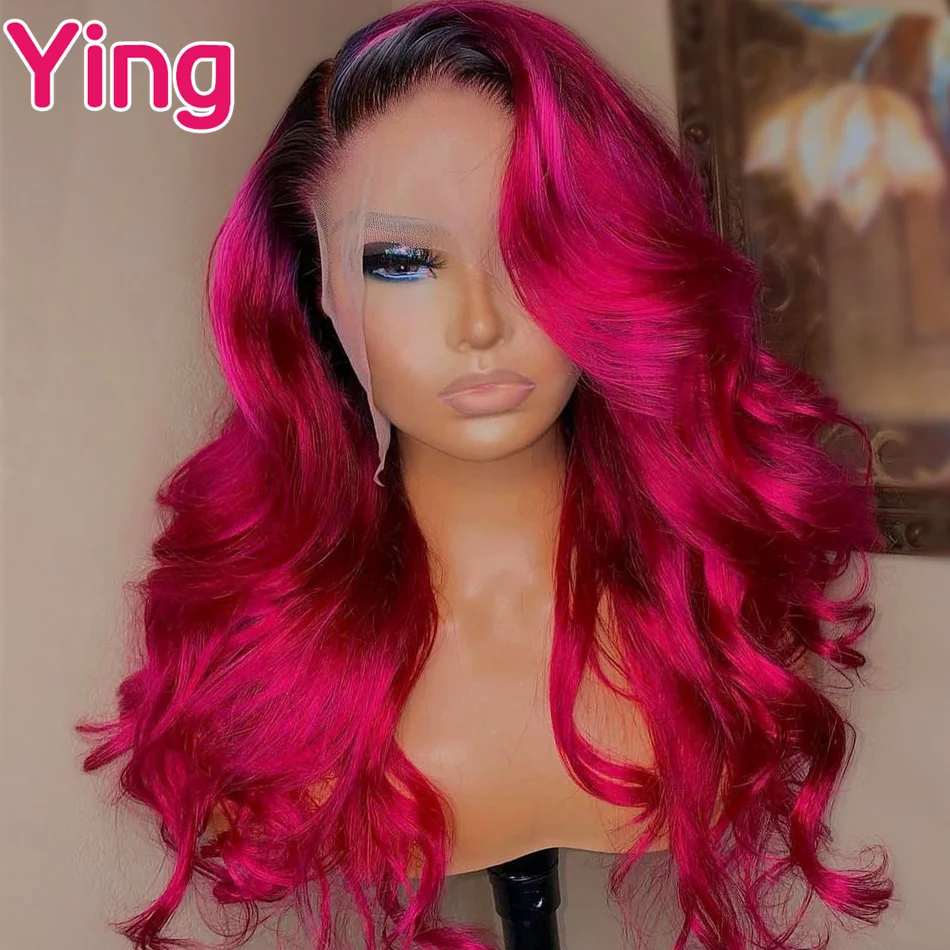 Rose Pink with 1B Roots Colored Body Wave Lace Frontal Human Hair Wigs for Women Brazilian 13X4 13X6 Lace Front Wigs Pre Plucked