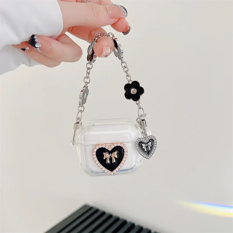 

Luxury Pearl Love Heart Accessories Clear Earphone Case For Airpods 1 2 Pro 3rd Stylish Flower Bracelet Protective Soft Cover