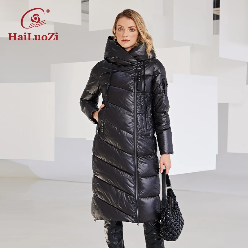 Новая женская зимняя куртка HaiLuoZi 2022 длинная теплая ветрозащитная стеганая