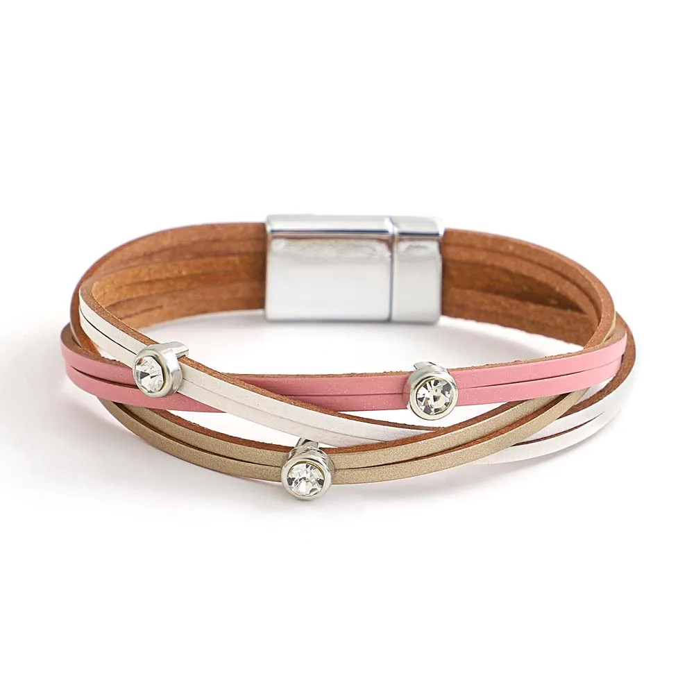 

Amorcome Fashion Mixed Color Cross Slim Leather Bracelets for Women Rhinestone Studded Charm Stackable Bracelet Femme Jewelry