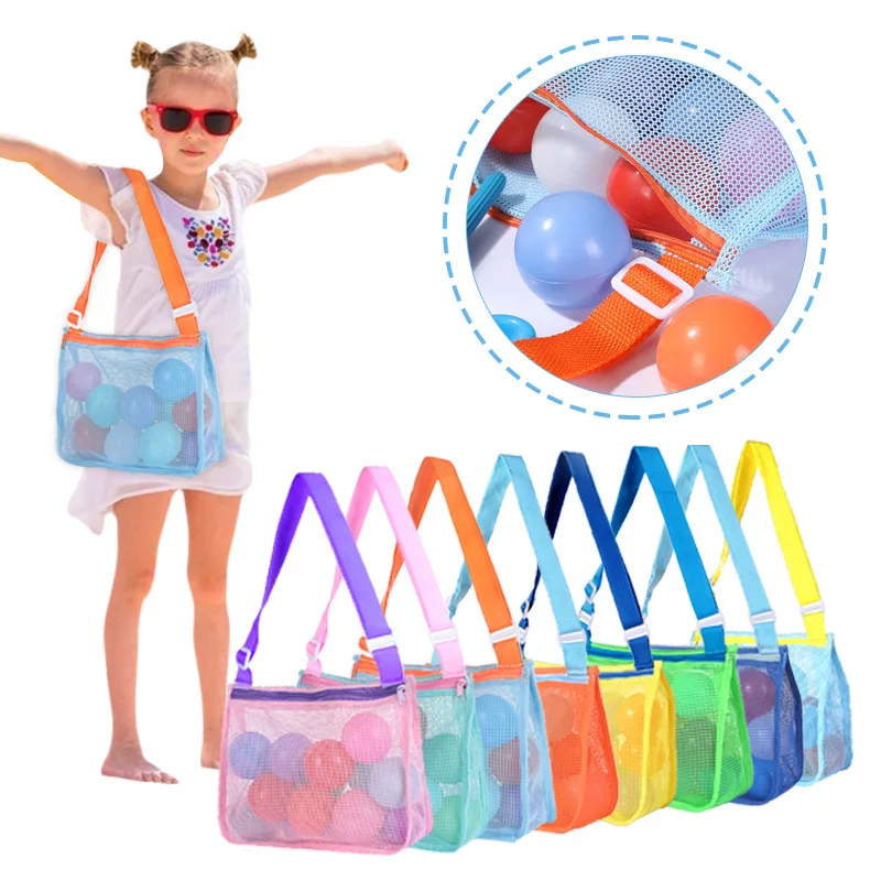 

Children Sand Protable Travel Organizer Mesh Bag Kids Shell Collecting Bag With Zipper Mesh Beach Toy Bag With Adjustable Straps