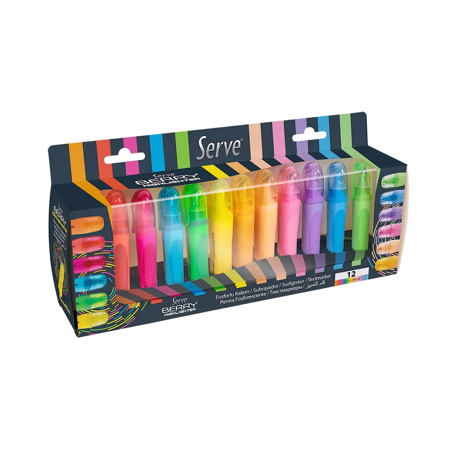 Serve Berry Highlighter 12 Colors Marker Set Brighter Vivid Office School SuppliesHigh Quality Brand(12-24 pcs Optional)