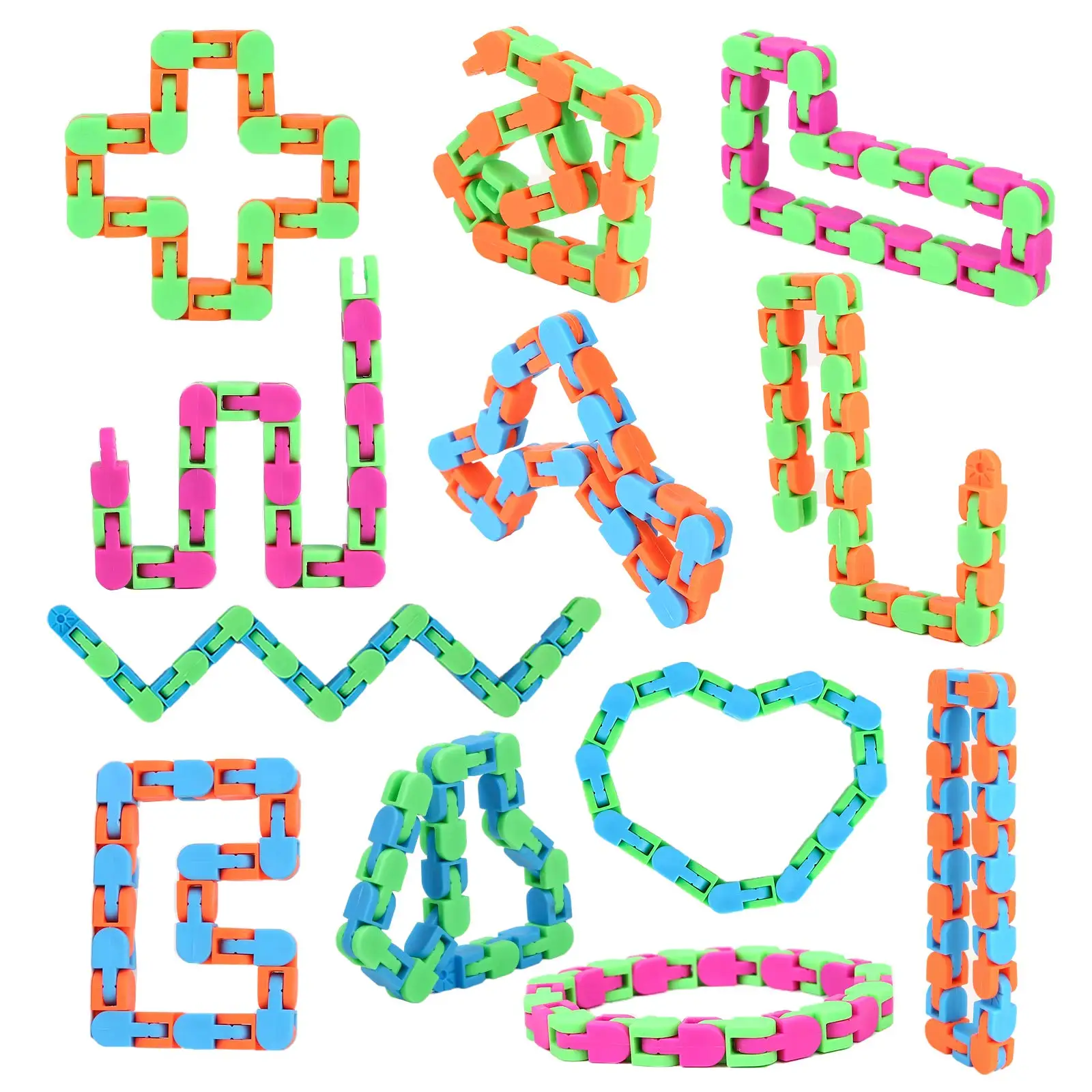 20 Пакет Змеиные Головоломки Классическая Сенсорная Игрушка Безумные Дорожки Щелкнуть и Соединить Фигетовые Игрушки Для Разряда Напряжения Детей Аутизм