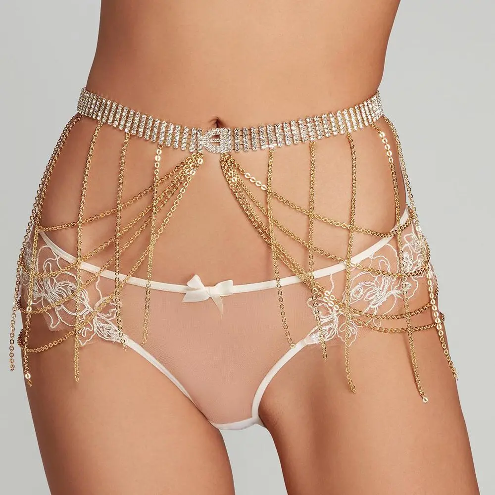 

Women Gold Rhinestone Body Chain Belly Chain Jewelry Crystal Belt