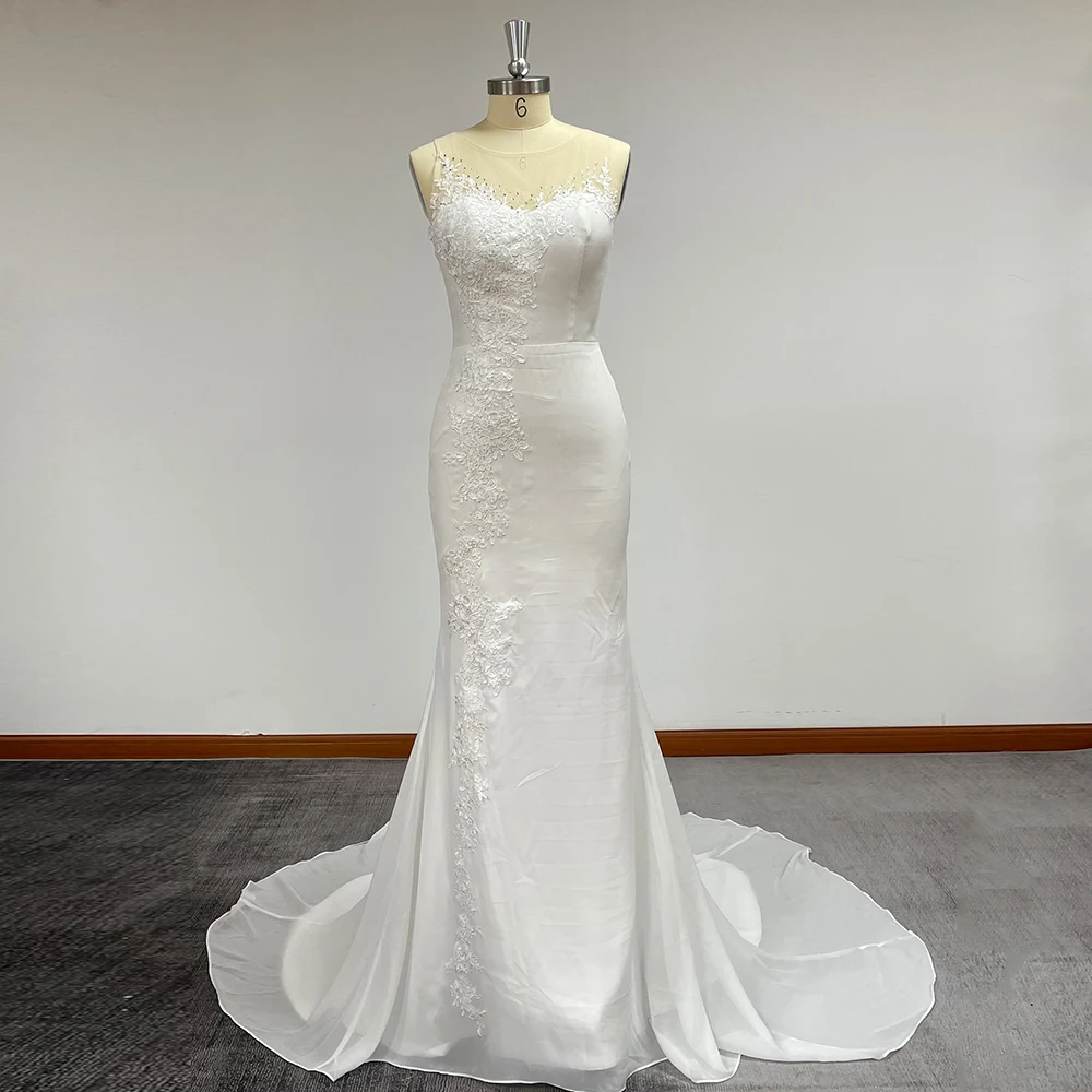 

Mermaid Wedding Party Gowns 2022 Real Picture Applique Long Wedding Dresses For Women Sexy Sweep Train Elegant vestido de novia