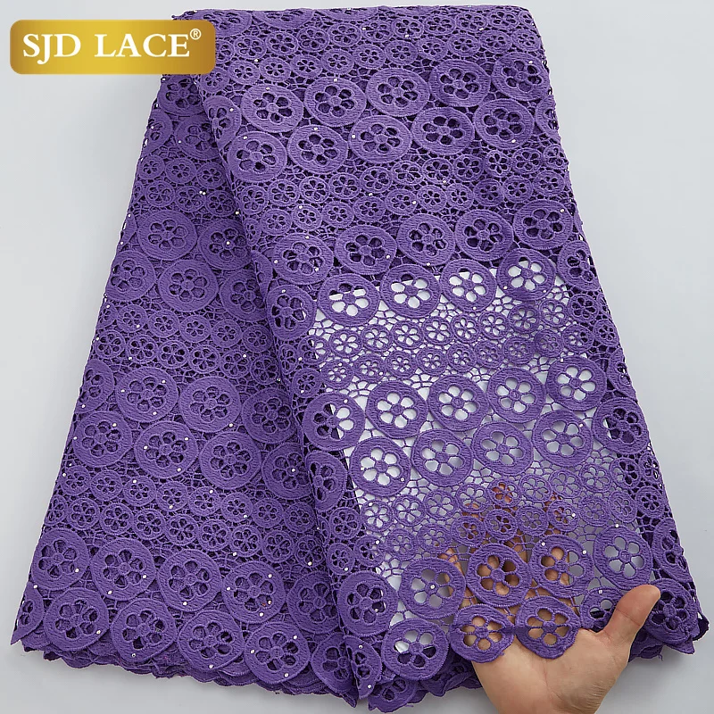 

SJD LACE Nigerian Lace Fabrics with Stones 2022 High Quality African Guipure Cord Lace Fabric For Wedding Dress Sewing A2927