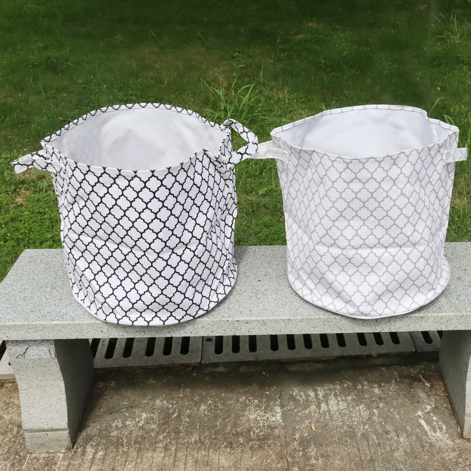 

Wholesale Grey Quatrefoil Large Storage Bin Basket Fabric Organizer Laundry Toy Container with Top Handles DOM111-081