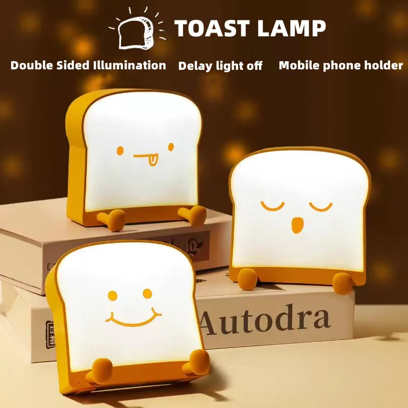 

Cute Night Light Toast Bread LED Night Lamp with USB Charging and Timer, Portable Bedroom Bedside Lamp Birthday Gifts Ideas