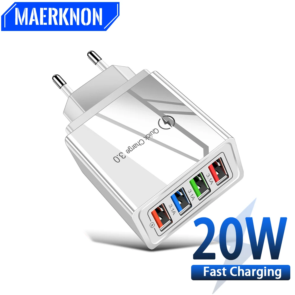 4 USB Зарядное устройство Quick Charge 3.0 Мобильный адаптер для Xiaomi 13 14 Pro Max Huawei Быстрая