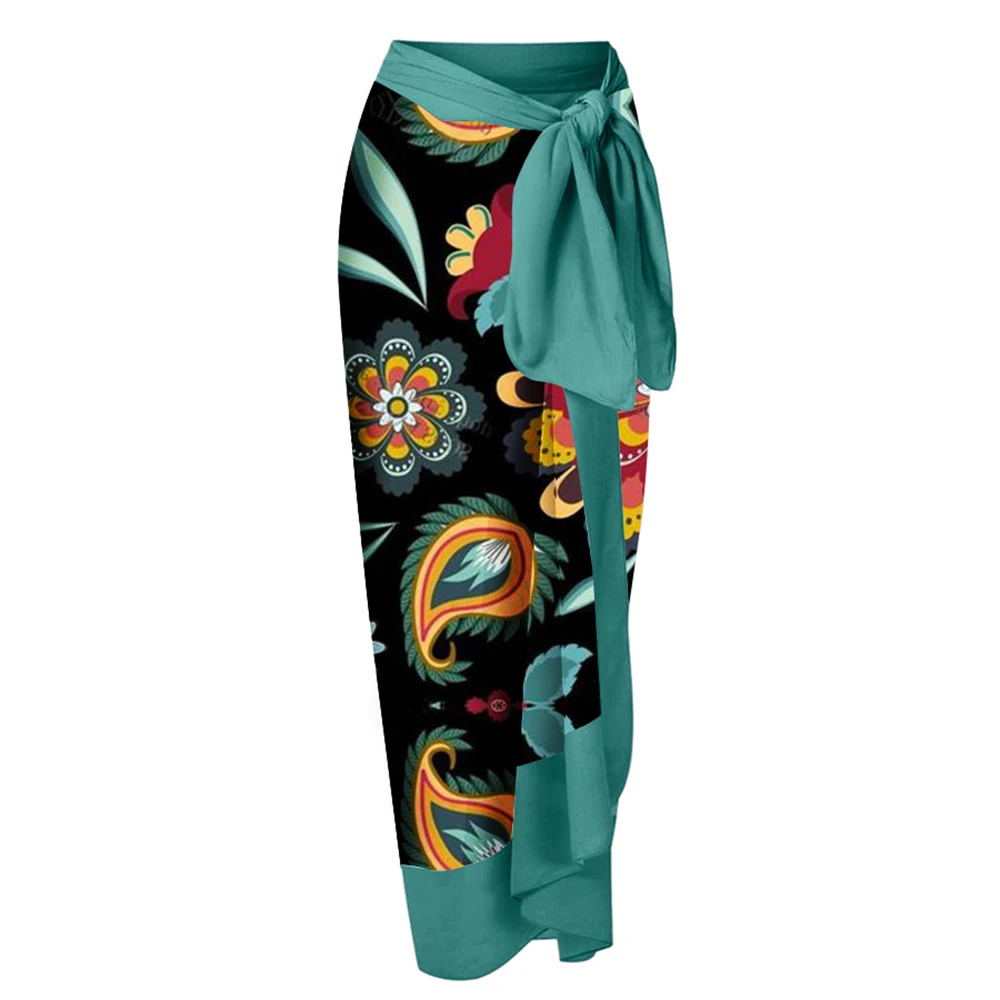 Colorful Print Sling Bikini Set and Cover Up High Waist U Back Design Swimsuit Tummy Wrap Fashion One Piece Swimwear