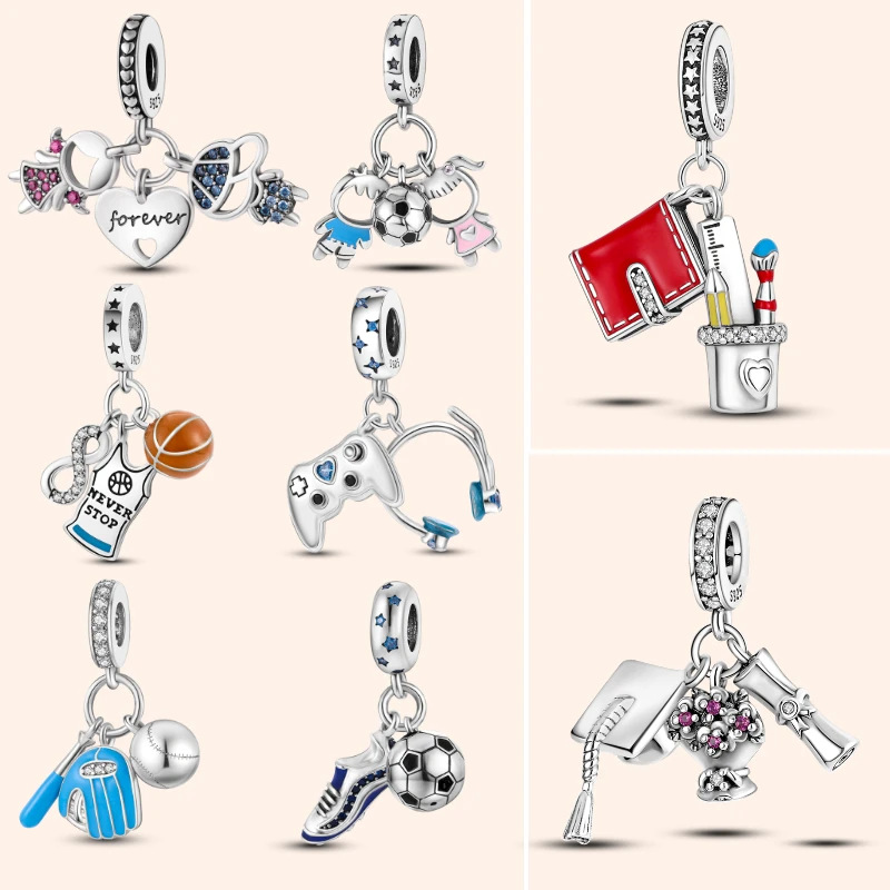 

Charms Plata De Ley 925 Teenager Life Trencher Cap Baseball Football GamesFit Pendants Fit Pandora's Original Bracelet KJC122