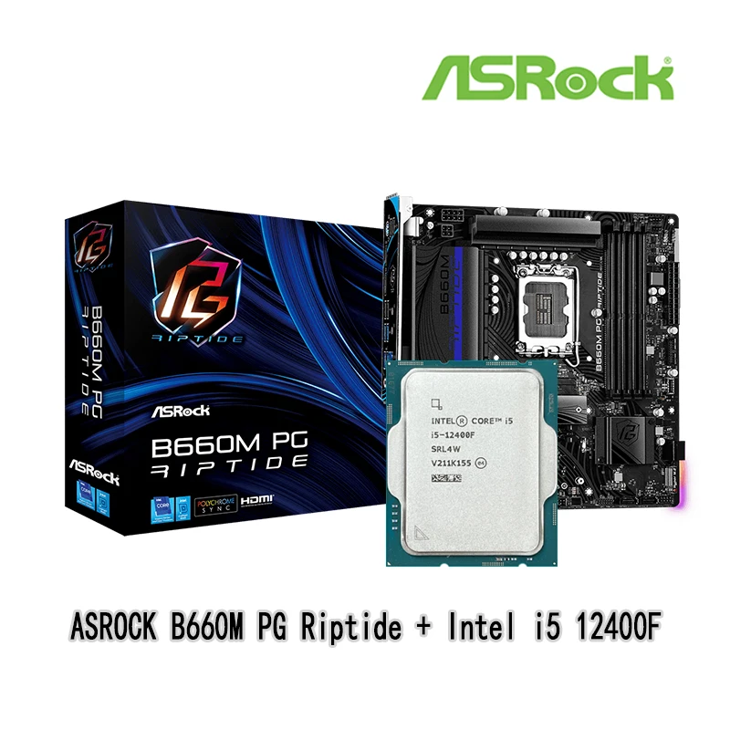  ASROCK Новый B660M PG Riptide DDR4 материнская плата + Intel Новый i5 12400F CPU костюм B660 LGA1700 все, но wihtou кулер