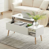 Coffee Table Big Storage Space Center Table Solid Wood Legs Liftable Table Top 15 Minutes Quick Assemble Computer Desk[US-W]