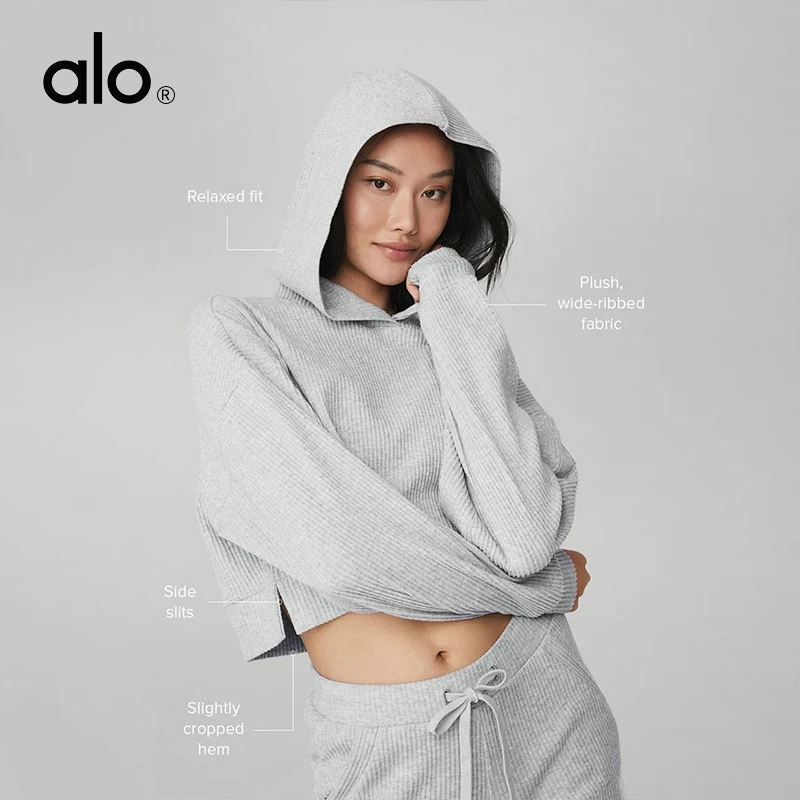 Женская одежда для йоги в стиле ALO черная весенне-осенняя повседневная толстовка