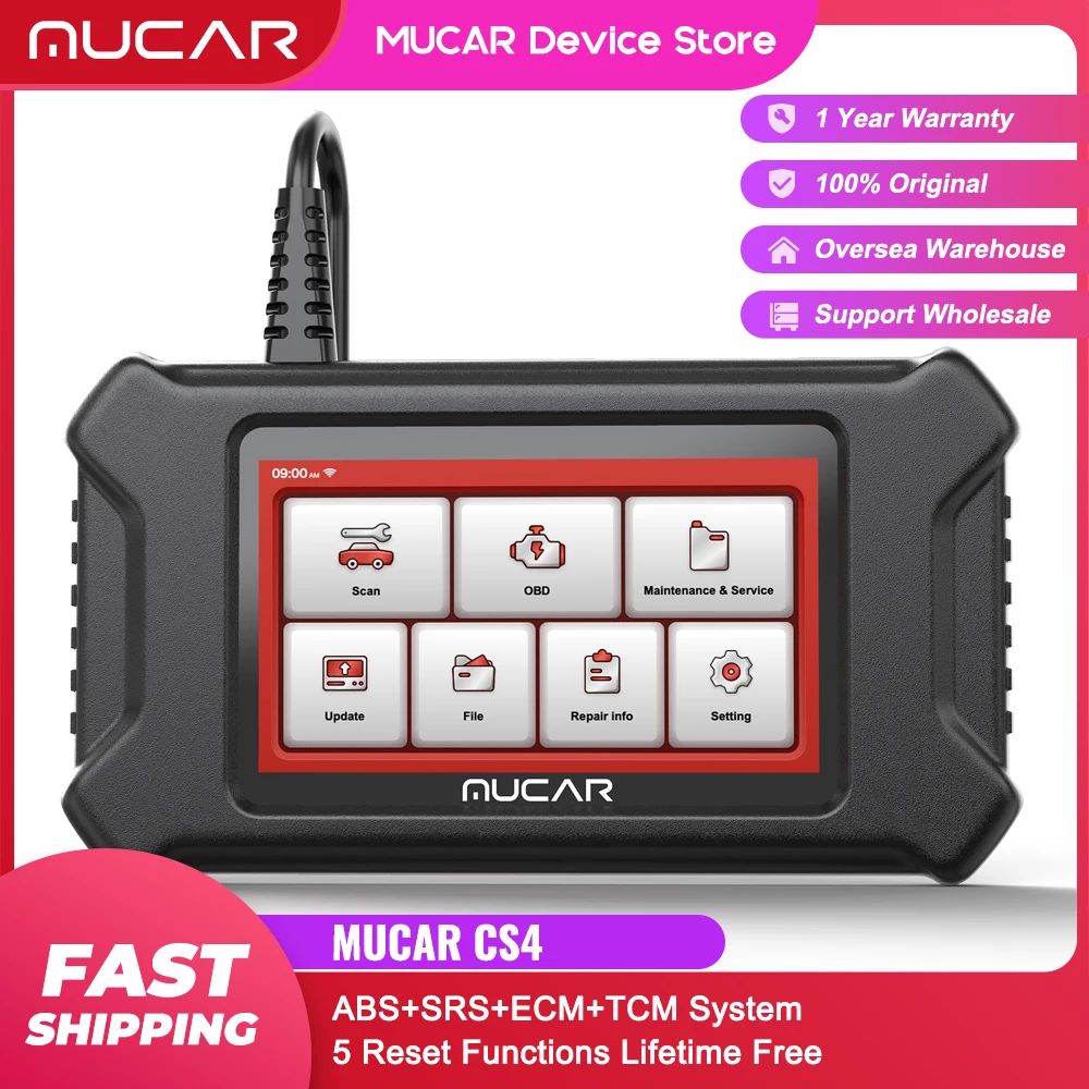 

MUCAR CS4 Obd2 Scanner for Car ABS/SRS/ECM/TCM System Oil/EPB/SAS/TPMS/TBA Reset Diagnostic Lifetime Free Automotive Tools