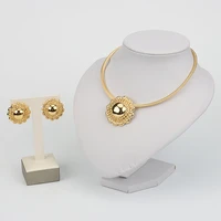 round pendant and earrings dubai gold plated jewelry set for women girl collor necklace for sexy party queen wedding dress gift