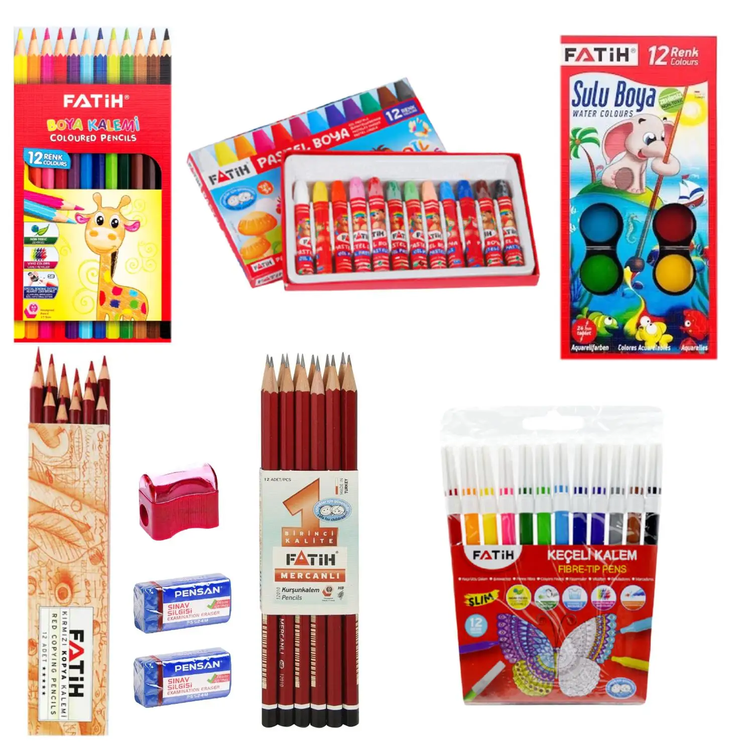 Детский набор краски Fatih 9 видов 75 шт. (12 каждая мелка фломастеры цветные карандаши