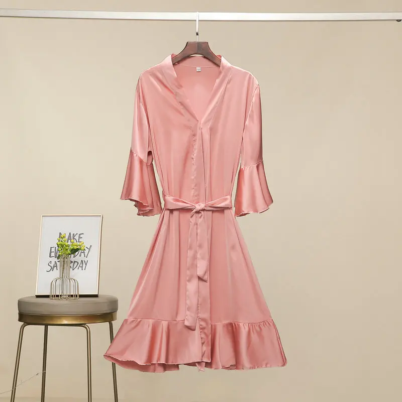 Ruffle Silk Robe Wedding Bride Bridesmaid Robes Spring Spandex Satin Chiffon Robe Summer Women Sleepwear