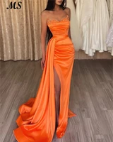 ms mermaid prom gowns side high slit strapless with beads sweep train long evening party dresses for women 2022 custom made