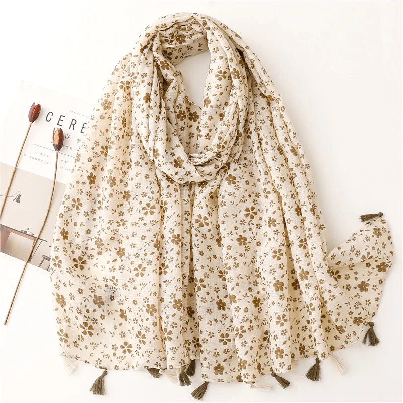 

Luxury Brand Cotton Scarf Women Large Shawls Design Hijab Echarpe Print Tassel Scarves Lady Beach Stole Muffler Foulard Pareo