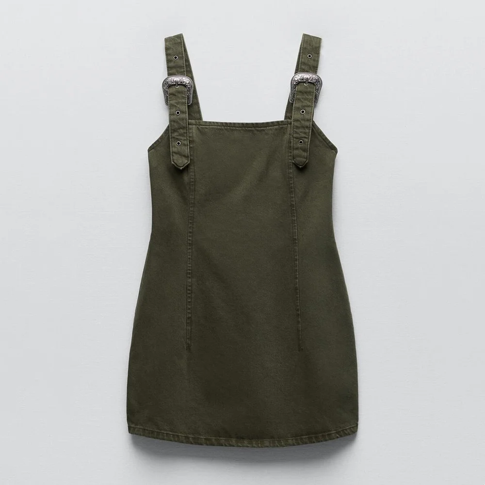 

PB&ZA 2022 Autumn New Women's Clothing French Casual Retro Shoulder Strap Open Back Denim Straight Mini Dress 8197286