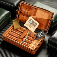 firedog cedar wood portable cigar humidor box genuine leather cigar case storage box travel cigars holder humidor humidifier