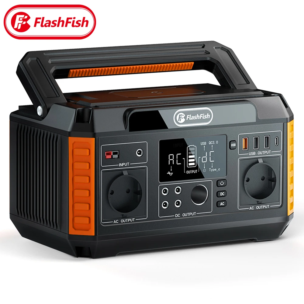 

FlashFish Portable Power Station Camping 520Wh 560W EU AC Outlets Pure Sine Wave Solar Generator For Home RV Outdoor Power