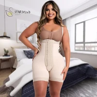 fajas colombianas body shaper short girdle with 2 line hooks semi covered back free breasts butt lifting