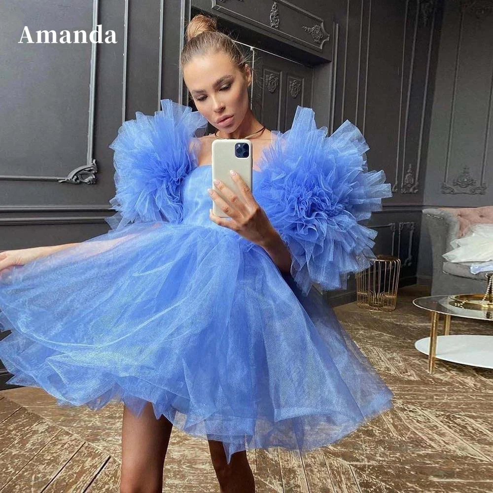 

Мини-Платье Amanda Princess ستان سиз пышной органзы вечернее платье с рукавом вечернее платье с квадратным вырезом детское голубое короткое платье для выпускного вечера