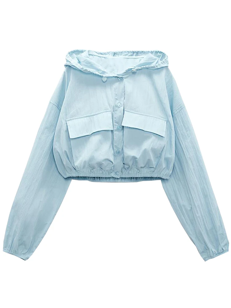 

Summer Women Short Jackets Harajuku Windbreaker Coat Hooded Bomber Jacket Vintage Casual Lightweight Female Outwear
