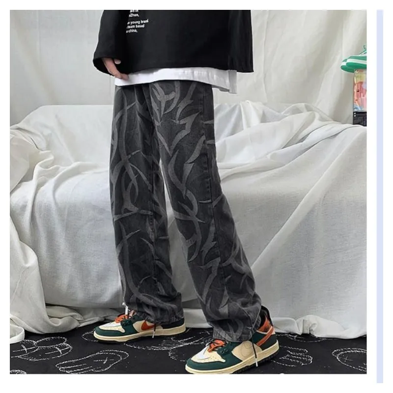 Letter Printed Jeans Men's Fashion Women's Man Pants Print Baggy Streetwear Trendyol Hip Hop Casual Korean Straight Clothing