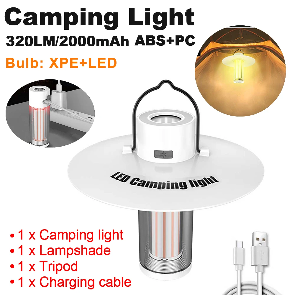 

2000mAh 320LM Camping Lantern 5 Modes LED Tent Lighting Type-C USB Rechargeable IPX4 Waterproof XPE Flashlights Emergency Lamp