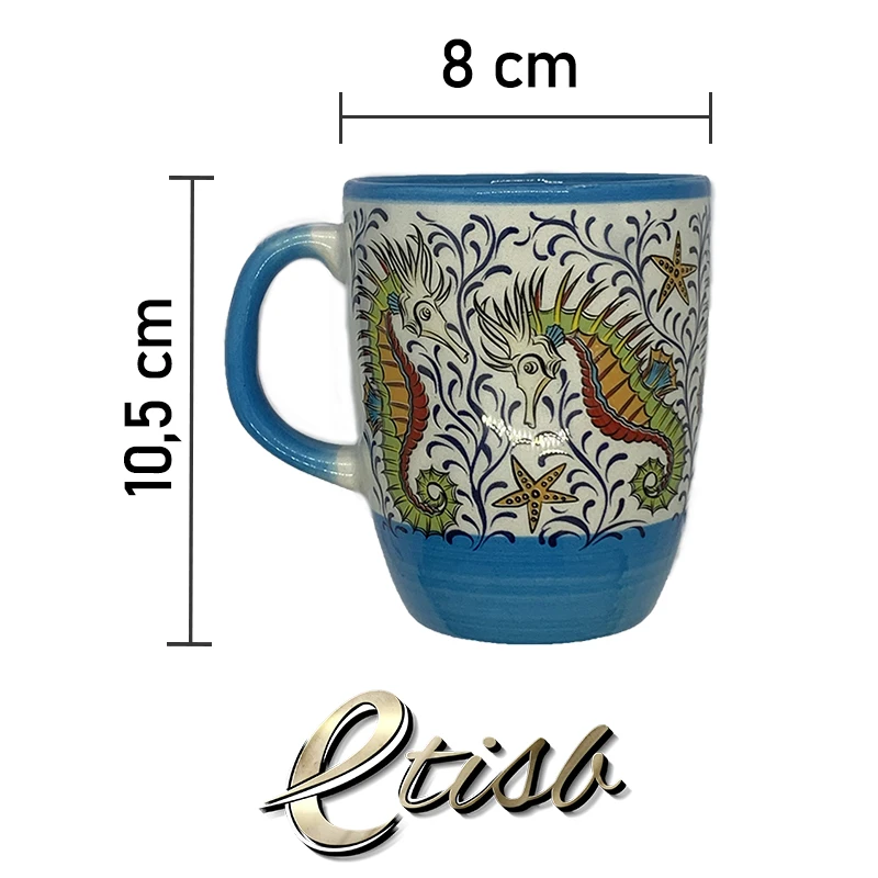 

ceramic mug coffe mug handmade coffe cup blue color special seahorse printed unique office gift coffe lover gift premium quality