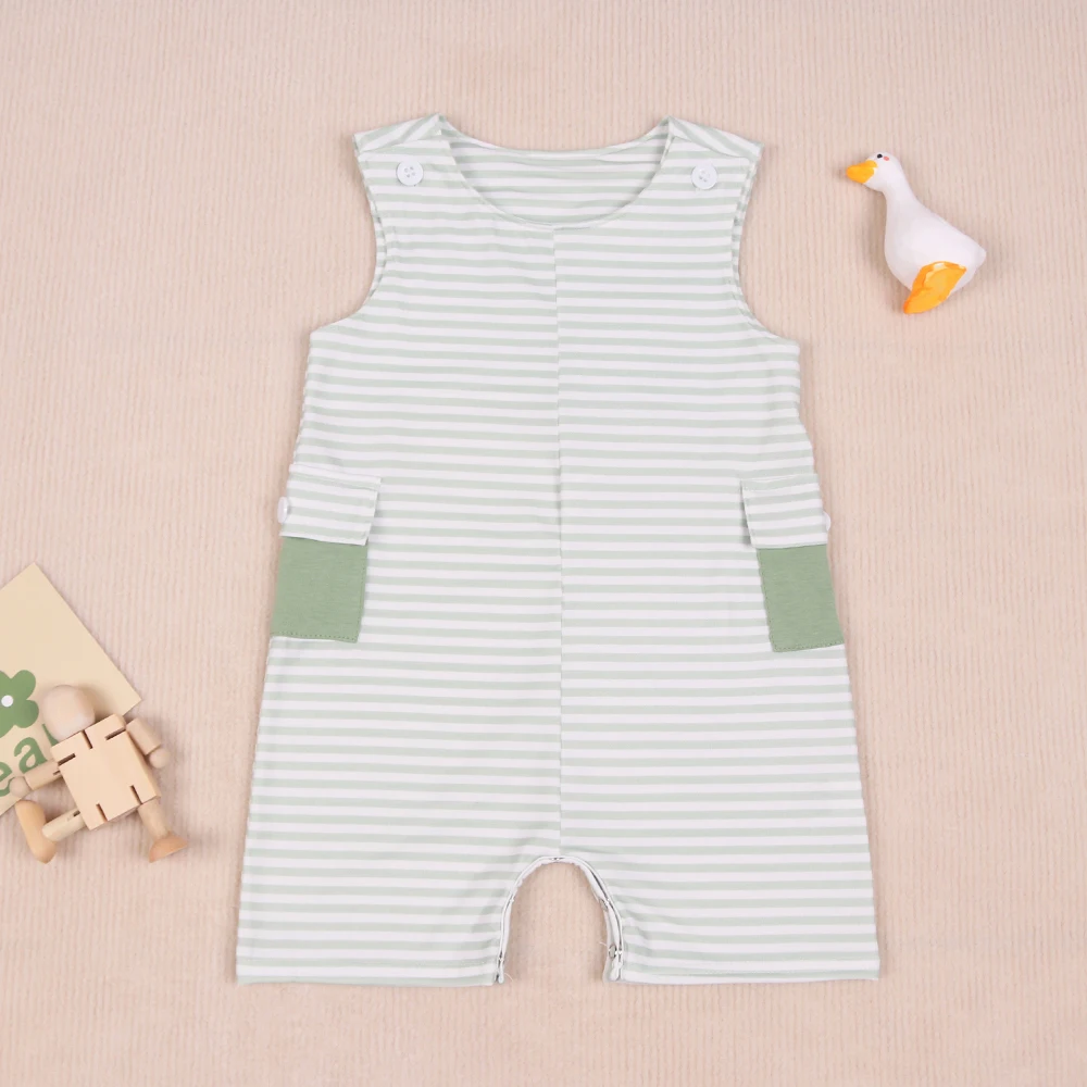 

New Born Babi Summer 0-3T Jumpsuit Baby Boy Clothes Green Stripes Bubble Infant Romper Sleeve Shorts Bodysuit Bebe Mint Outfit