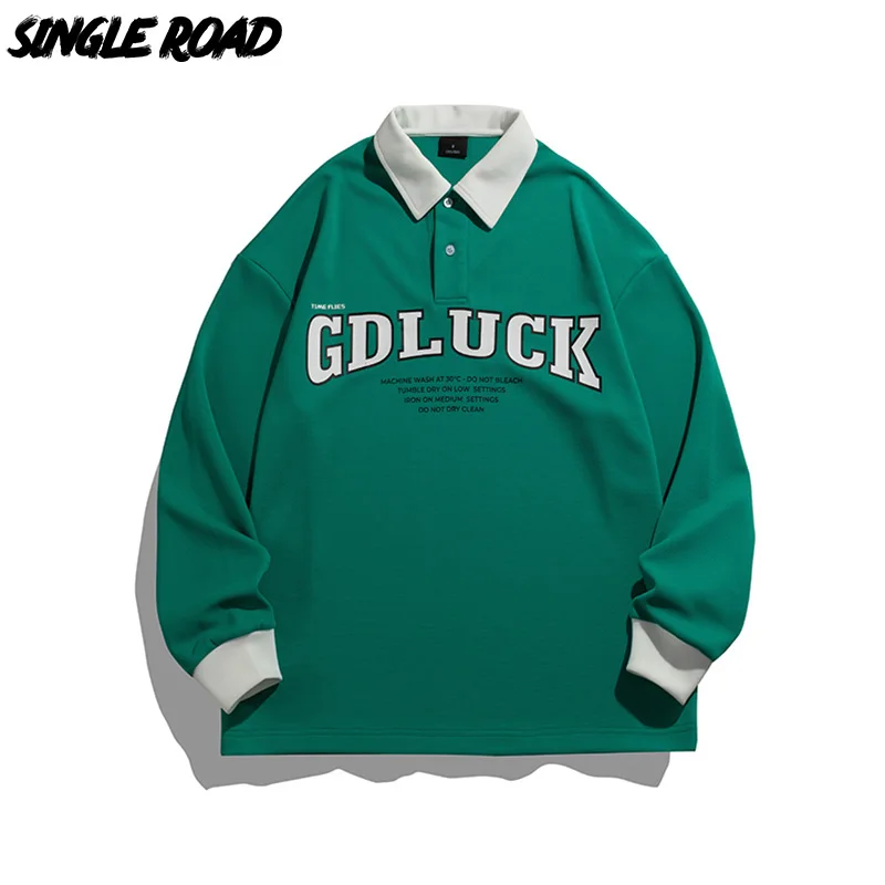 

Single Road Mens Polo Collar Sweatshirt Men 2022 Print Sweatshirts Oversized Teenager Hip Hop Streetwear Casual Golf Jersey Men