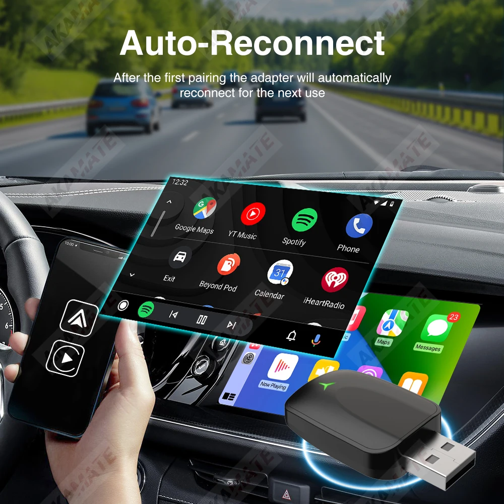 Мини-беспроводной CarPlay AI Box 2 в 1 проводной и беспроводной Android Auto Plug and Play для