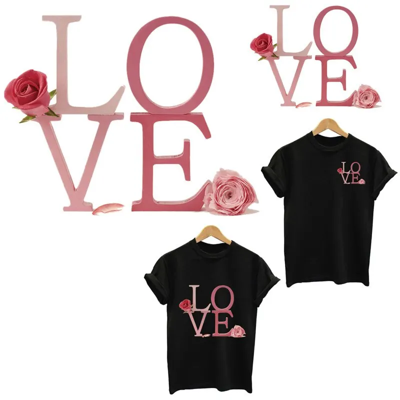 

Rose Love Patches Flower Applique Iron On Transfers For Clothing Thermo Stickers On Clothes Stripes Application Of One Custom