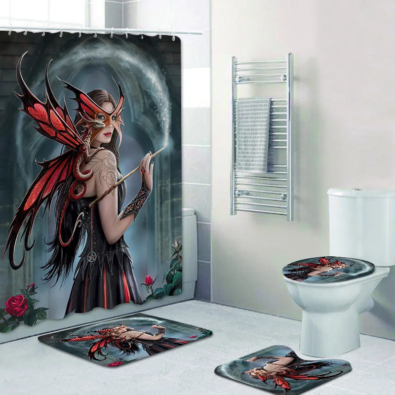 Занавеска для душа в ванную комнату Фея и дракон | Занавески