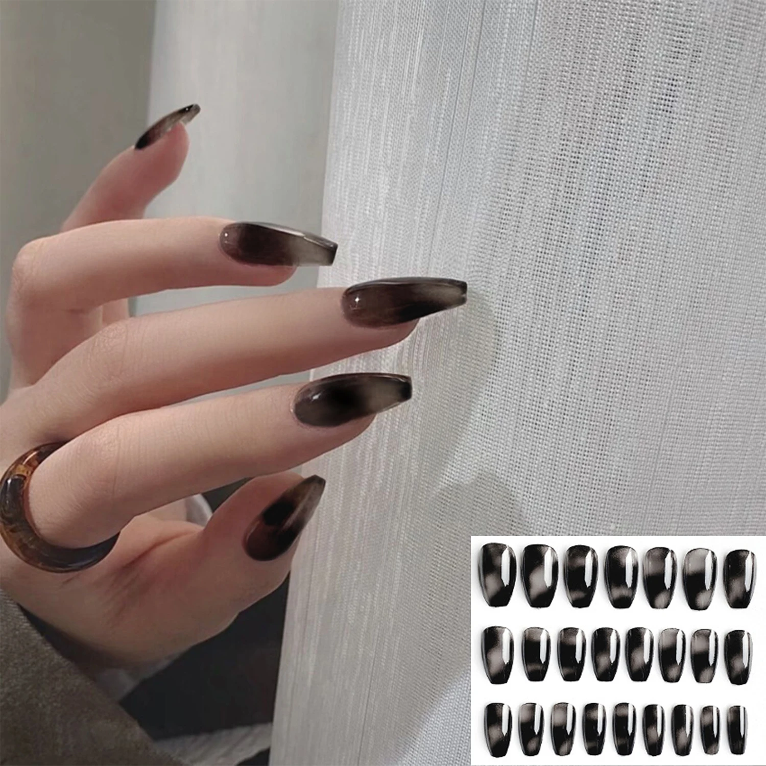 

Hotsale New Style Press On Nails Full Cover False Nail Tips Black Brown Transparent Stiletto French Pearl Fake Nails