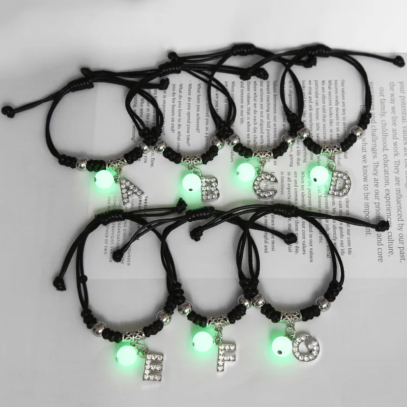 

Fashion Handmade Woved 26 Letter Bracelet For Women Men Kpop Fluorescence Hand Rope Zircon Bangle Party Jewelry Birthday Gift