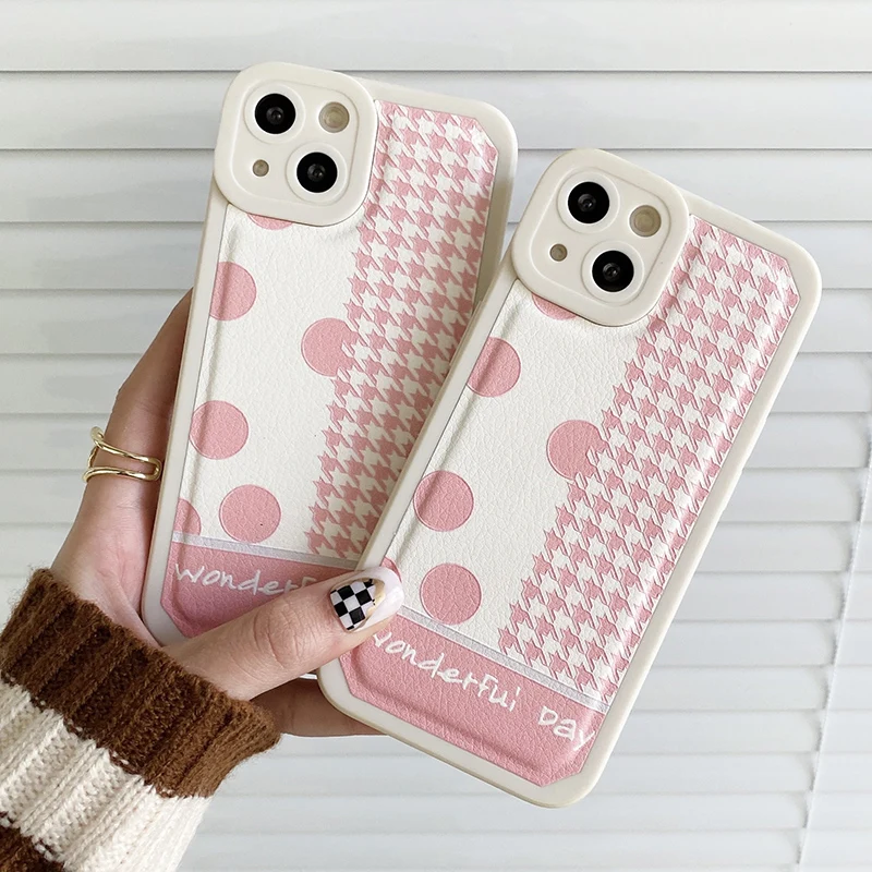 

Pink Polka Dots Phone Case for iPhone X XR XS 7 8 Plus 11 12 13 pro MAX 13mini Luxury Soft TPU Shockproof Case