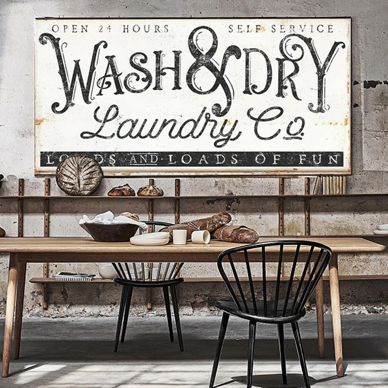 

Vintage Laundry Sign Wash & Dry Canvas Painting Wall Art Rustic Chic Posters And Prints For Self Service Laundry Room Home Decor