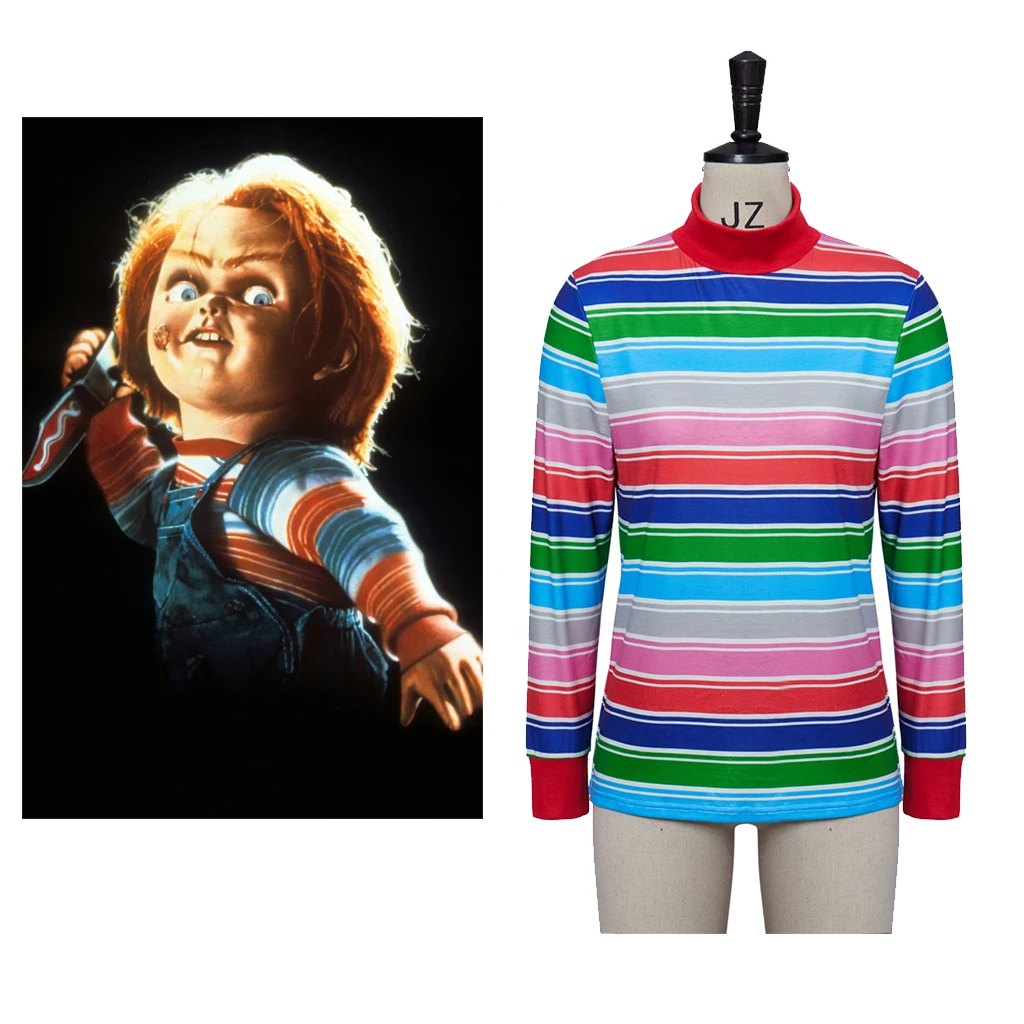 (in stock) Chucky Cosplay Horror Movie Killer Doll Chucky Colorful T-Shirt costume Chucky Top Halloween Chucky costumes any size