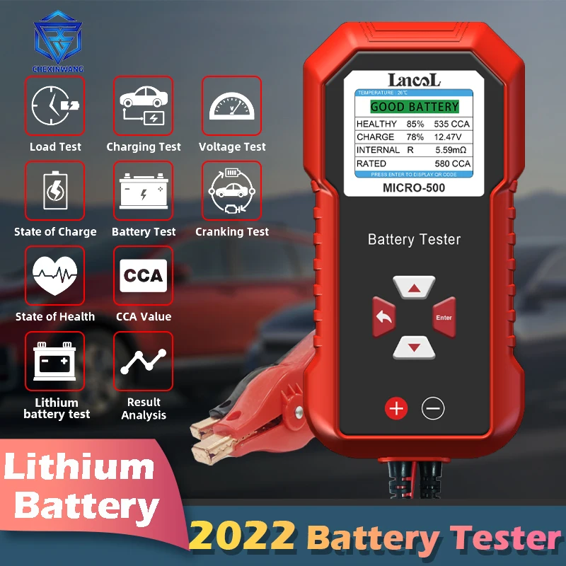 Тестер Lancol Micro 500 для автомобильных аккумуляторов, 12 В, тест для литиевых аккумуляторов, анализатор свинцово-кислотных аккумуляторов, система тестирования с 40-3000 CCA светодиодный дисплеем