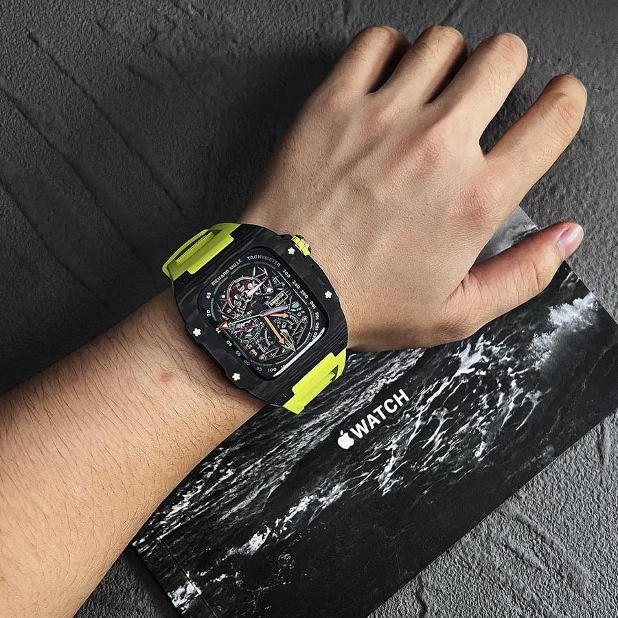 Iwatch Se Modification Kit  Carbon Fiber Material 44mm 45mm Business Affairs  DIY Retrofit Kit iWatch 8 7 6 5 4  Series Rubber