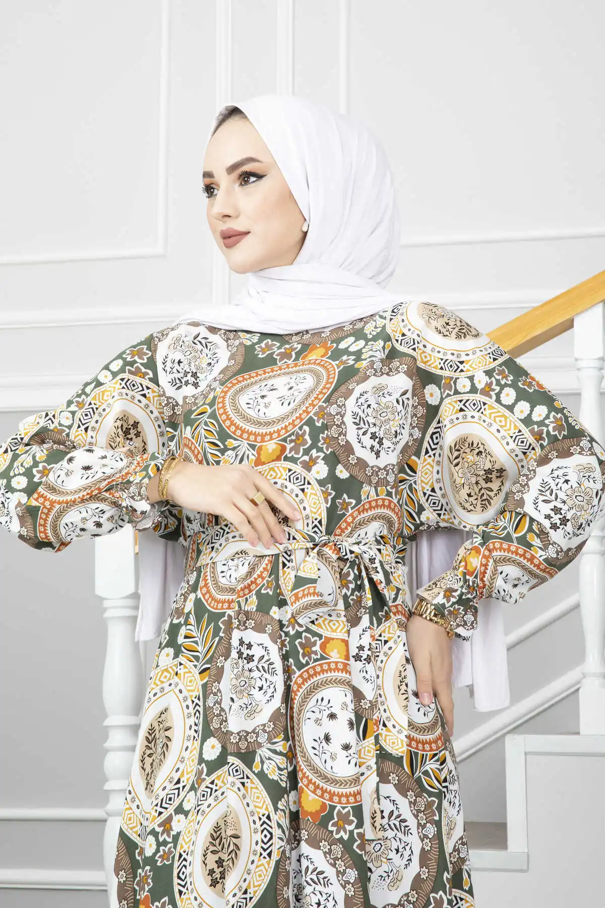 Naturalist Patterned Hijab Muslim Dress, Abaya For Women, Modest Clothing For Women, Kaftan Dress, Islamic Dress, Ramadan Dress,
